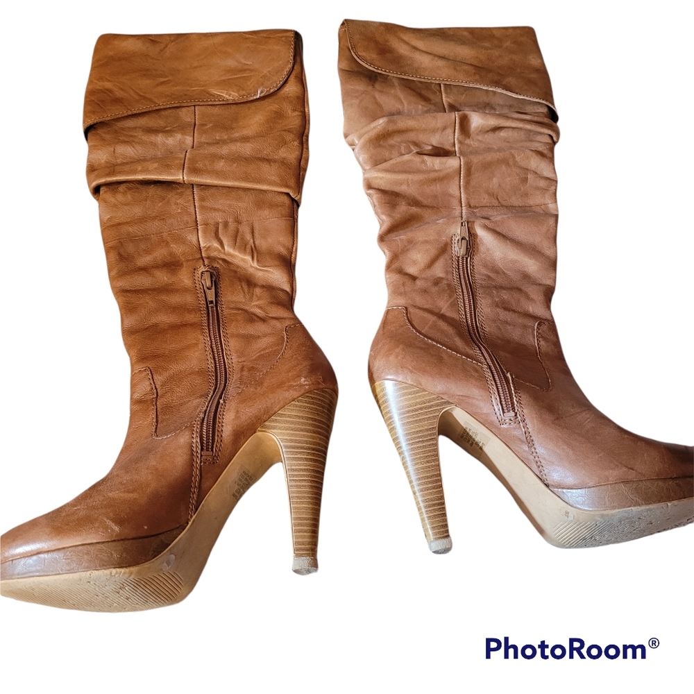 Jessica Simpson Platform High Heel High Boot Brown Size 7B Leather Outer Anne - Picture 2 of 8
